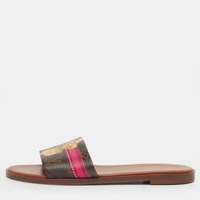 Pre-owned Louis Vuitton Brown Monogram Canvas Summer Trunks Flat Slides Size 37