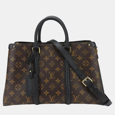 Pre-owned Louis Vuitton Brown Monogram Canvas With Leather Mm Soufflot Tote Bag