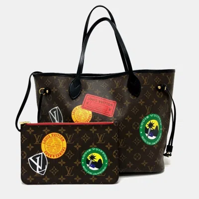 Pre-owned Louis Vuitton Brown Monogram Canvas World Tour Neverfull Mm Tote Bag