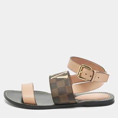 Pre-owned Louis Vuitton Brown Monogram Coated Canvas And Leather Passenger Flat Sandals Size 37.5