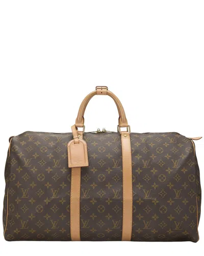 Pre-owned Louis Vuitton Brown Monogram Coated Canvas & Vachetta Leather Keepall 50 (authentic Pre-loved)