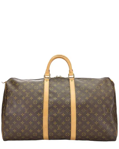 Pre-owned Louis Vuitton Brown Monogram Coated Canvas & Vachetta Leather Keepall 55 (authentic Pre-loved)