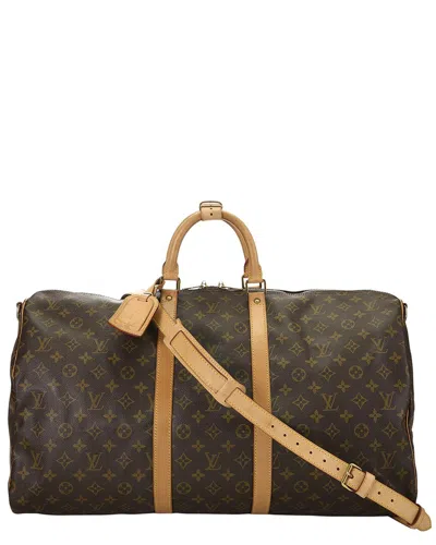 Pre-owned Louis Vuitton Brown Monogram Coated Canvas & Vachetta Leather Keepall Bandouliere 55 (authentic Pre-