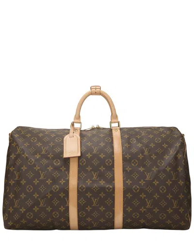 Pre-owned Louis Vuitton Brown Monogram Coated Canvas & Vachetta Leather Keepall Bandouliere 55 (authentic Pre-