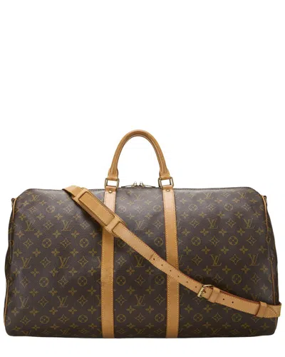 Pre-owned Louis Vuitton Brown Monogram Coated Canvas & Vachetta Leather Keepall Bandouliere 55 (authentic Pre-
