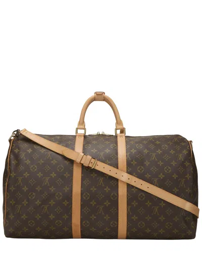 Pre-owned Louis Vuitton Brown Monogram Coated Canvas & Vachetta Leather Keepall Bandouliere 55 (authentic Pre-