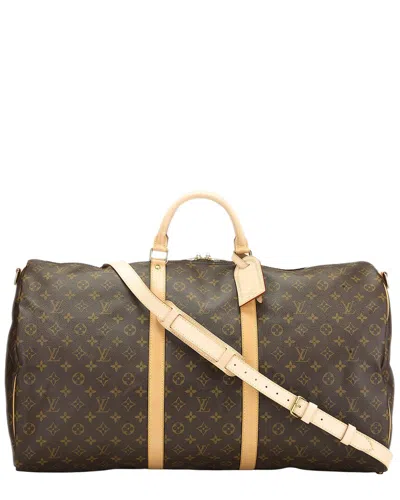 Pre-owned Louis Vuitton Brown Monogram Coated Canvas & Vachetta Leather Keepall Bandouliere 60 (authentic Pre-