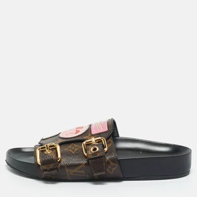 Pre-owned Louis Vuitton Brown Monogram Coated Canvas Patch Slides Size 36