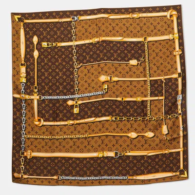 Pre-owned Louis Vuitton Brown Monogram Confidential Silk Square Scarf