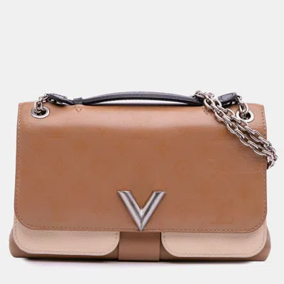 Pre-owned Louis Vuitton Brown Monogram Cuir Plume Ecume Very Chain Satchel