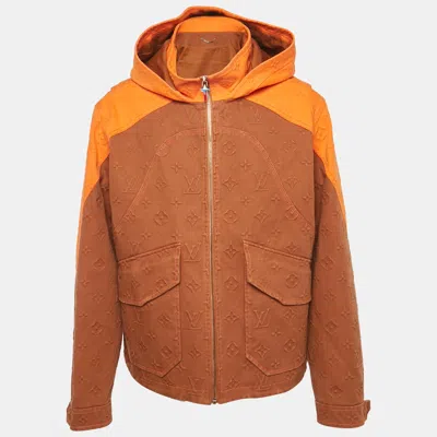 Pre-owned Louis Vuitton Brown Monogram Denim Carpenter Hooded Jacket L