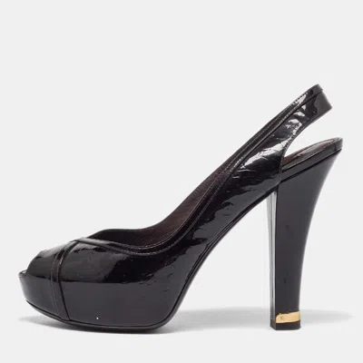 Pre-owned Louis Vuitton Brown Monogram Embossed Patent Leather Tamara Slingback Pumps Size 39.5