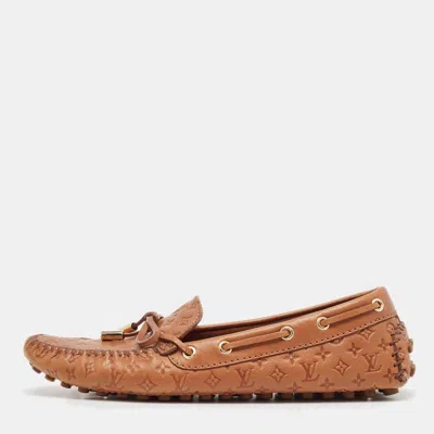 Pre-owned Louis Vuitton Brown Monogram Empreinte Leather Gloria Loafers Size 36.5