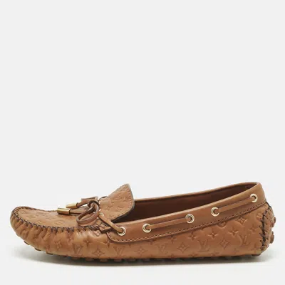 Pre-owned Louis Vuitton Brown Monogram Empreinte Leather Gloria Loafers Size 38.5