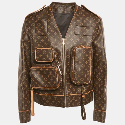 Pre-owned Louis Vuitton Brown Monogram Faux Leather Admiral Jacket L