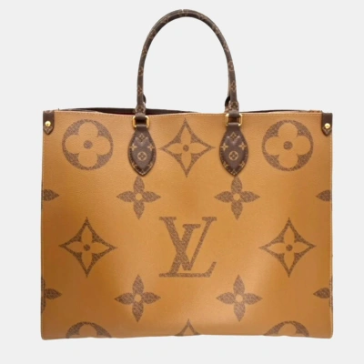 Pre-owned Louis Vuitton Brown Monogram Giant Reverse On The Go Gm