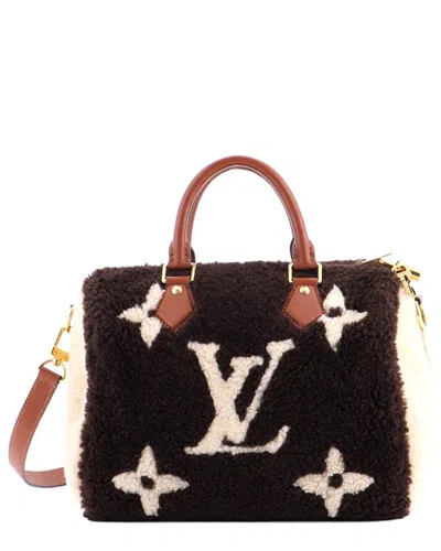 Pre-owned Louis Vuitton Brown Monogram Giant Teddy Fleece Speedy Bandouliere 25