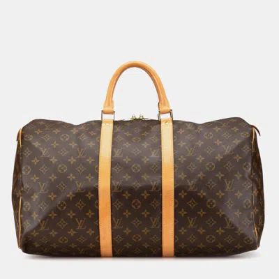 Pre-owned Louis Vuitton Brown Monogram Keepall 50 Travel Bag