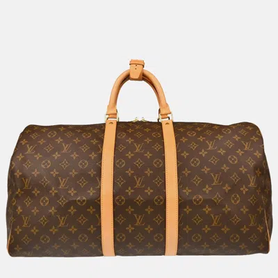 Pre-owned Louis Vuitton Brown Monogram Keepall 55 Travel Duffle Handbag