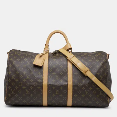 Pre-owned Louis Vuitton Brown Monogram Keepall Bandouliere 55