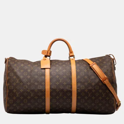 Pre-owned Louis Vuitton Brown Monogram Keepall Bandouliere 60