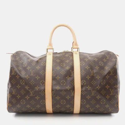Pre-owned Louis Vuitton Brown Monogram Leather Keepall 45 Travel Bag