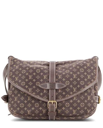 Pre-owned Louis Vuitton Brown Monogram Mini Lin Canvas Saumur 30 (authentic )