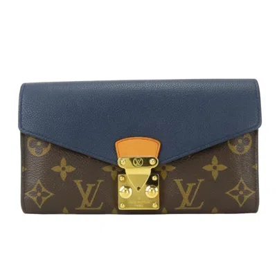 Pre-owned Louis Vuitton Brown Monogram Navy Blue Monogram Leather Long Wallet (bi-fold) ()