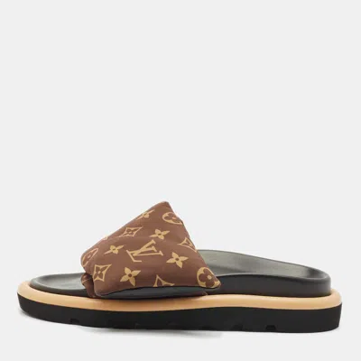 Pre-owned Louis Vuitton Brown Monogram Nylon Pool Pillow Comfort Flat Slide Sandals Size 39