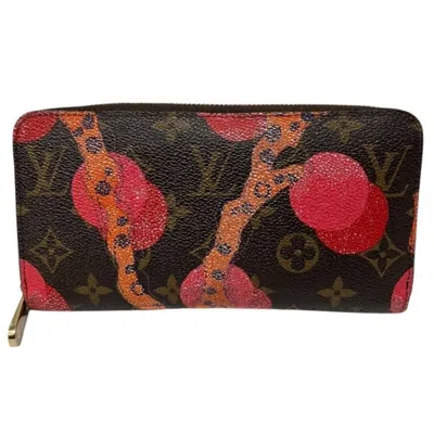 Pre-owned Louis Vuitton Brown Monogram Orange Red Color Long Wallet (bi-fold) ()
