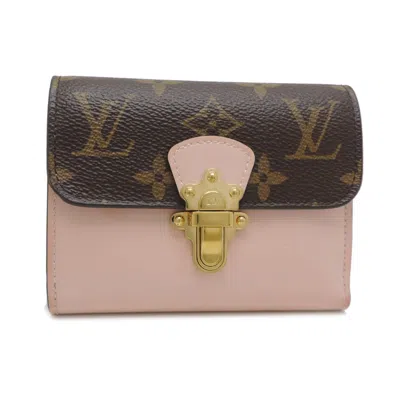 Pre-owned Louis Vuitton Brown Monogram Pink Rose Ballerine Patent Leather Monogram Wallet (tri-fold) (pre-owne In Brown, Monogram, Pink, Rose Ballerine