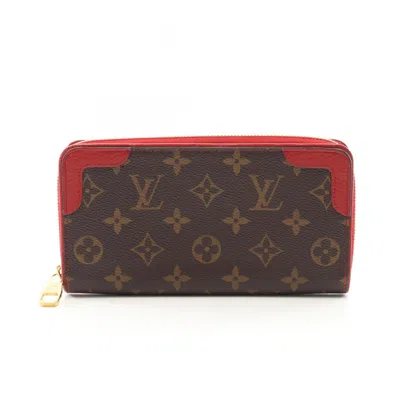 Pre-owned Louis Vuitton Brown Monogram Red Color Coated Canvas Long Wallet (bi-fold) () In Multi