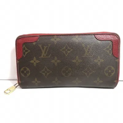 Pre-owned Louis Vuitton Brown Monogram Red Color Monogram Long Wallet (bi-fold) () In Brown, Monogram, Red Color