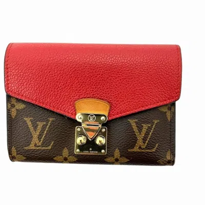 Pre-owned Louis Vuitton Brown Monogram Red Color Monogram Wallet (tri-fold) () In Multi