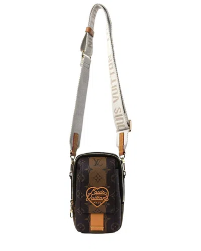 Pre-owned Louis Vuitton Brown Monogram Reverse Coated Canvas X Nigo Flat Double Phone  Pouch (authentic Pre-lo