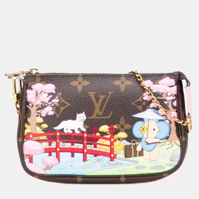 Pre-owned Louis Vuitton Brown Monogram Vivienne Christmas Animation Japanese Garden Mini Pochette Accessoires