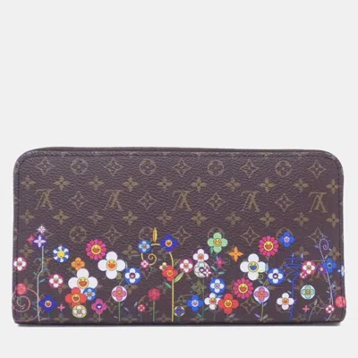 Pre-owned Louis Vuitton Brown Multi-color Monogram Canvas Takashi Murakami Collaboration Long Zippy Wallet