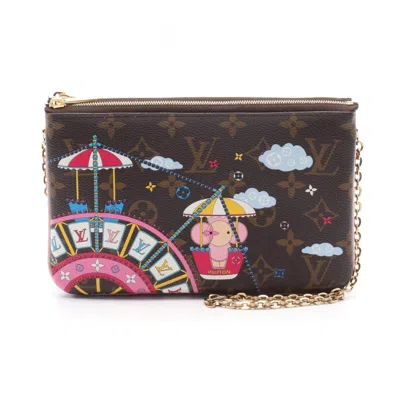Pre-owned Louis Vuitton Brown Multi-color Pvc Coated Canvas Leather Pochette Shoulder Bag ()