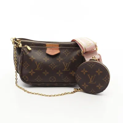 Pre-owned Louis Vuitton Brown Pink Coated Canvas Leather Pochette Shoulder Bag ()