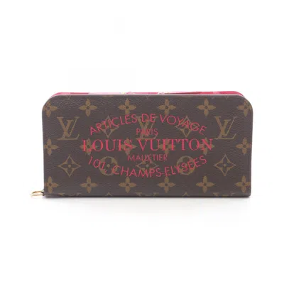 Pre-owned Louis Vuitton Brown Pink Coated Canvas Long Wallet (bi-fold) () In Multi