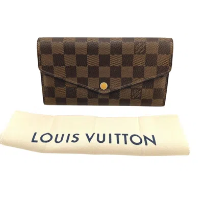 Pre-owned Louis Vuitton Brown Pink Damier Canvas Long Wallet (bi-fold) () In Brown, Pink