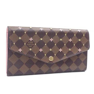 Pre-owned Louis Vuitton Brown Pink Damier Canvas Long Wallet (bi-fold) () In Multi