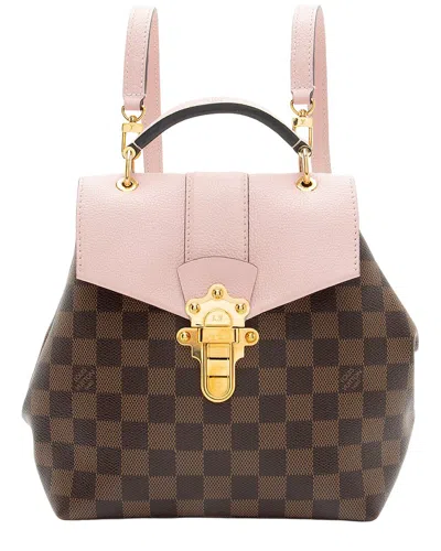 Pre-owned Louis Vuitton Brown, Pink Damier Ebene Coated Canvas, Leather Clapton Backpack (authentic Pre-loved)