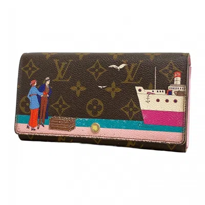 Pre-owned Louis Vuitton Brown Pink Long Wallet (bi-fold) () In Multi
