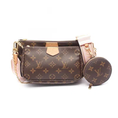 Pre-owned Louis Vuitton Brown Pink Rose Clair Coated Canvas Leather Pochette Shoulder Bag ()