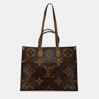 Pre-owned Louis Vuitton Brown Pvc Leather Monogram Giant Reverse On-the-go Gm Tote Bag