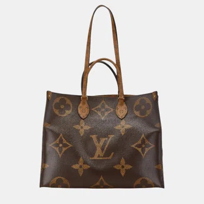 Pre-owned Louis Vuitton Brown Pvc Leather Monogram Reverse On The Go Mm Handbag