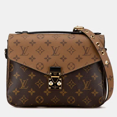 Pre-owned Louis Vuitton Brown Pvc Leather Monogram Reverse Pochette Metis Mm Shoulder Bag