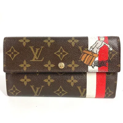 Pre-owned Louis Vuitton Brown Red Color Canvas Monogram Long Wallet (tri-fold) () In Multi