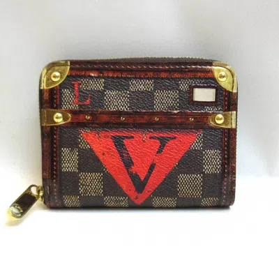Pre-owned Louis Vuitton Brown Red Color Damier Canvas Coin Purse/coin Case () In Brown, Red Color